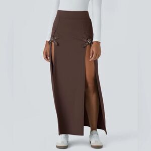 HALARA High Rise Decorative Buckle Split 2-in-1 Maxi Skirt XL Goth Brown NWT B50